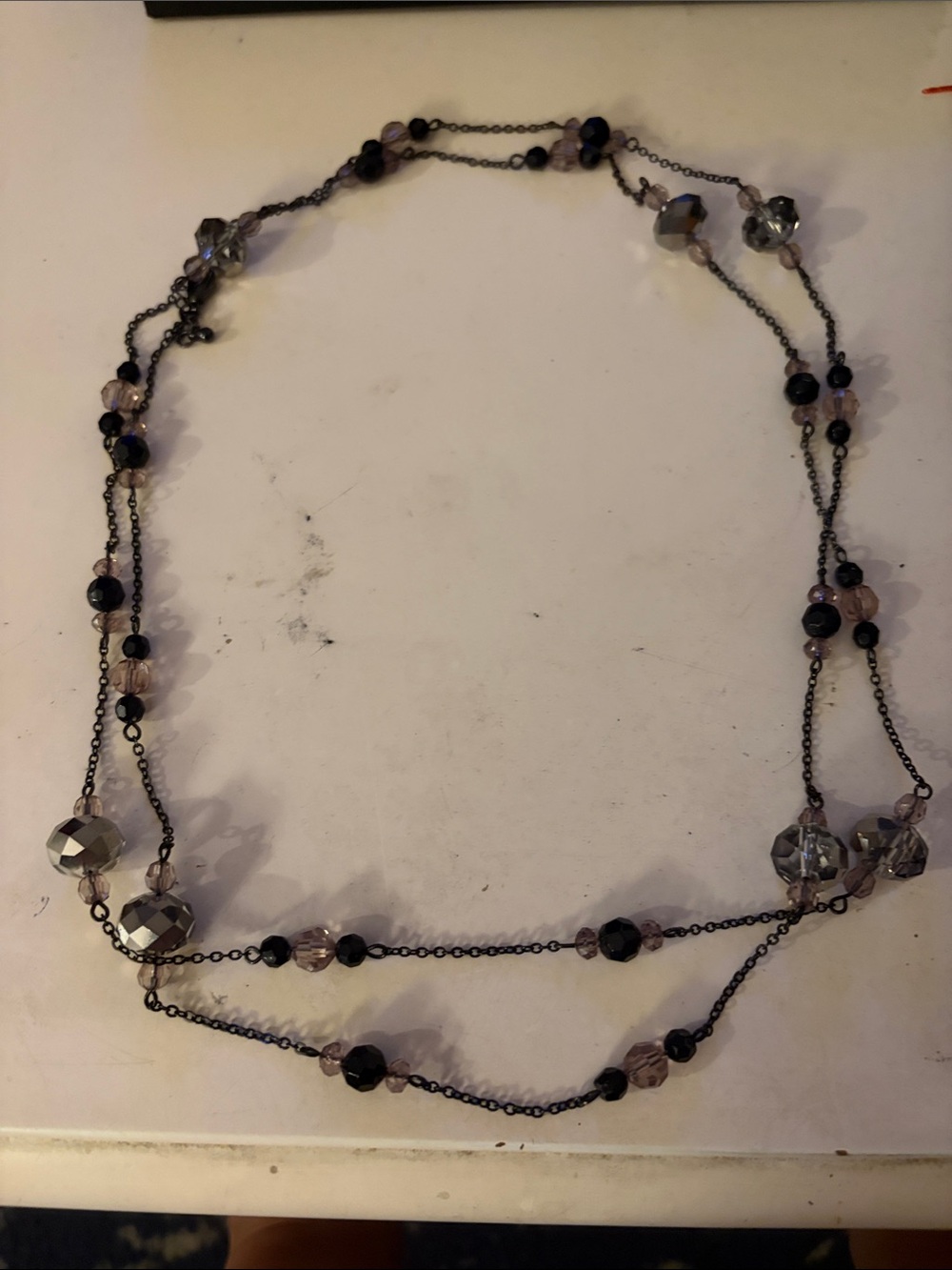 Beaded Layered Necklace - Black and Smoky Gray